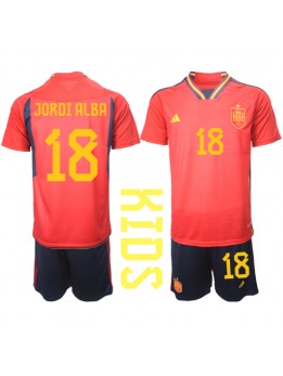 Spanien Jordi Alba #18 Replika Hemmakläder Barn VM 2022 Kortärmad (+ byxor)